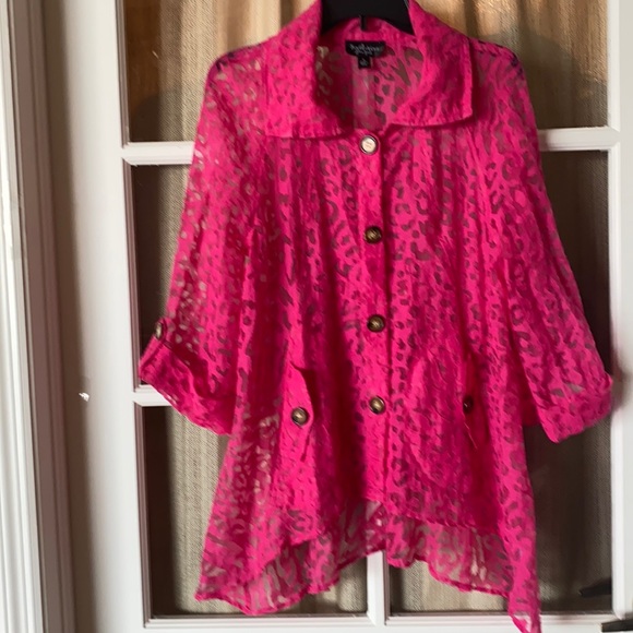 Katherine New York Asymmetrical sheer Tunic Blazer, Pink size Small - Picture 1 of 6